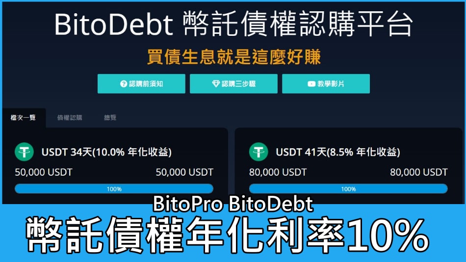 10%年化利率幣託BitoPro債權